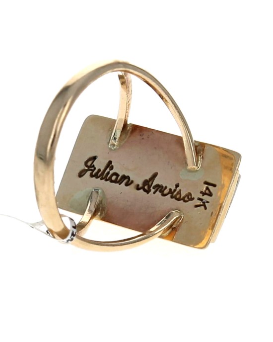 Navajo Julian Arviso 14K Yellow Gold & White Opal Inlay Ring